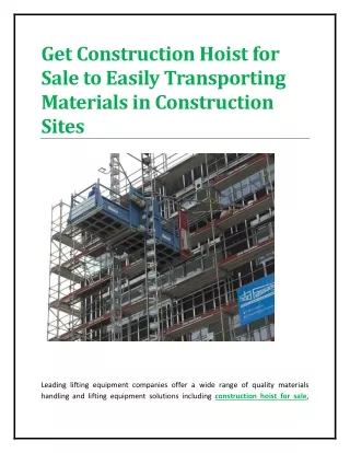 Get Construction Hoist for Sale to Easily Transporting Materials in Construction