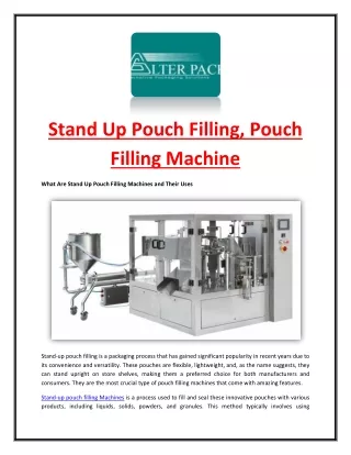 Stand Up Pouch Filling, Pouch Filling Machine