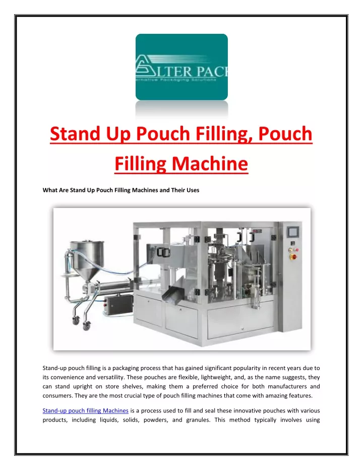 stand up pouch filling pouch filling machine