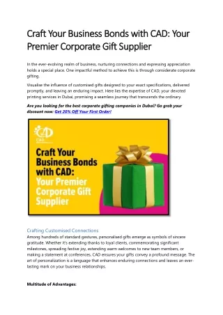 Craft Your Business Bonds with CAD Your Premier Corporate Gift Supplier