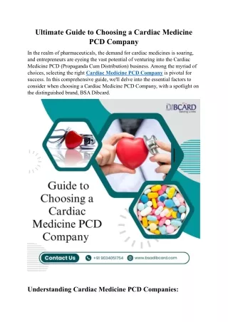 Ultimate Guide to Choosing a Cardiac Medicine PCD Company