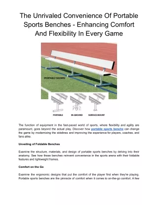 The Unrivaled Convenience Of Portable Sports Benches - Enhancing Comfort And Flexibility In Every Game