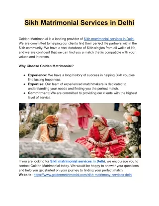 Sikh Matrimonial Services in Delhi