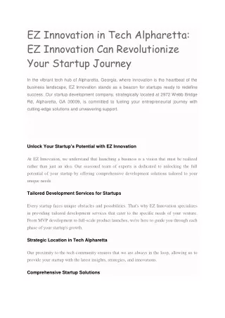 EZ Innovation in Tech Alpharetta Business Startup Solutions