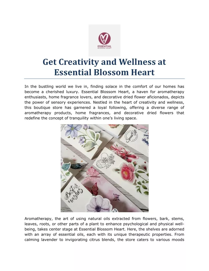 get creativity and wellness at essential blossom