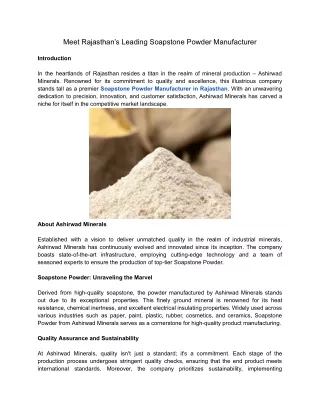 Meet Rajasthan’s Leading Soapstone Powder Manufacturer
