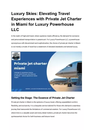 private jet charter miami
