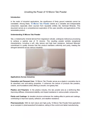 Unveiling the Power of 10 Micron Talc Powder