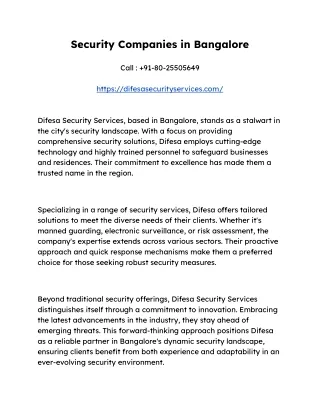 Security Companies in Bangalore