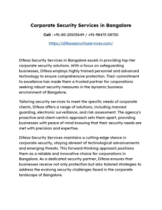 Corporate Security Services in Bangalore