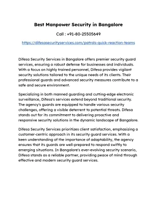 Best Manpower Security in Bangalore