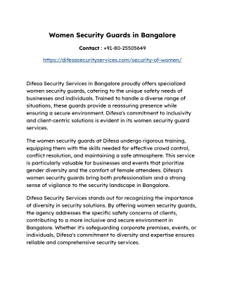 Women Security Guards in Bangalore