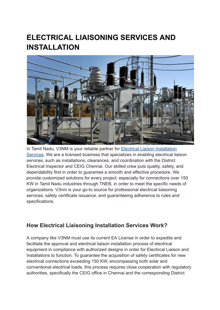 electrical liaisoning services and installation
