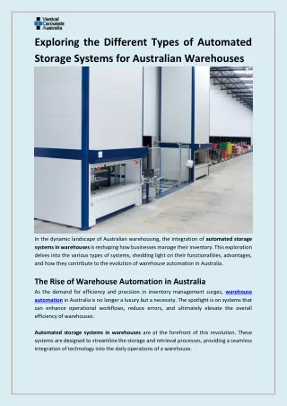Exploring the Different Types of Automated Storage Systems for Australian Warehouses