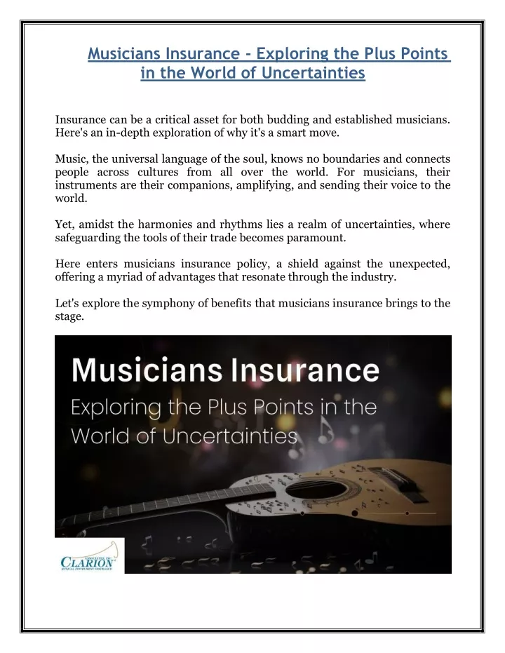 musicians insurance exploring the plus points