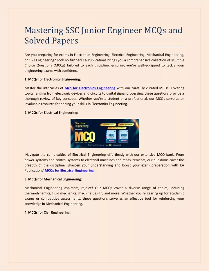 mastering ssc junior engineer mcqs and solved