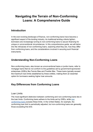 Navigating the Terrain of Non-Conforming Loans_ A Comprehensive Guide