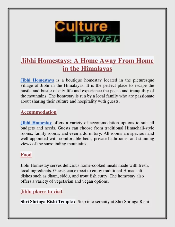jibhi homestays a home away from home