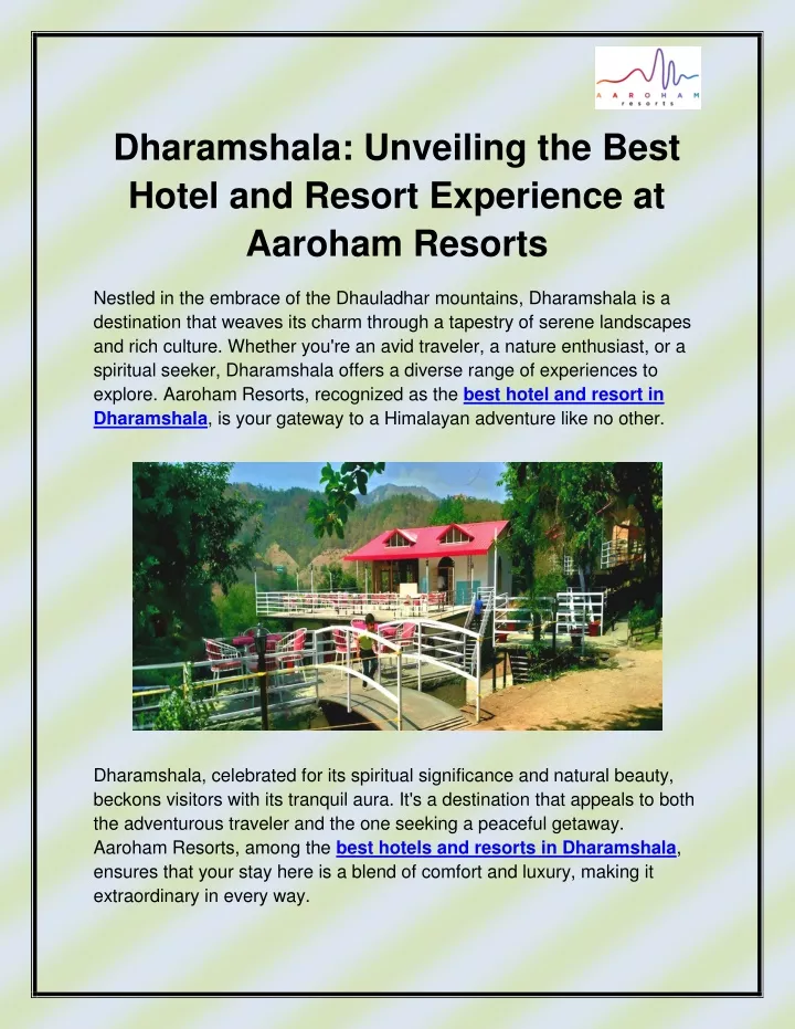 dharamshala unveiling the best hotel and resort