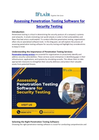 Assessing Penetration Testing Software for Security Testing