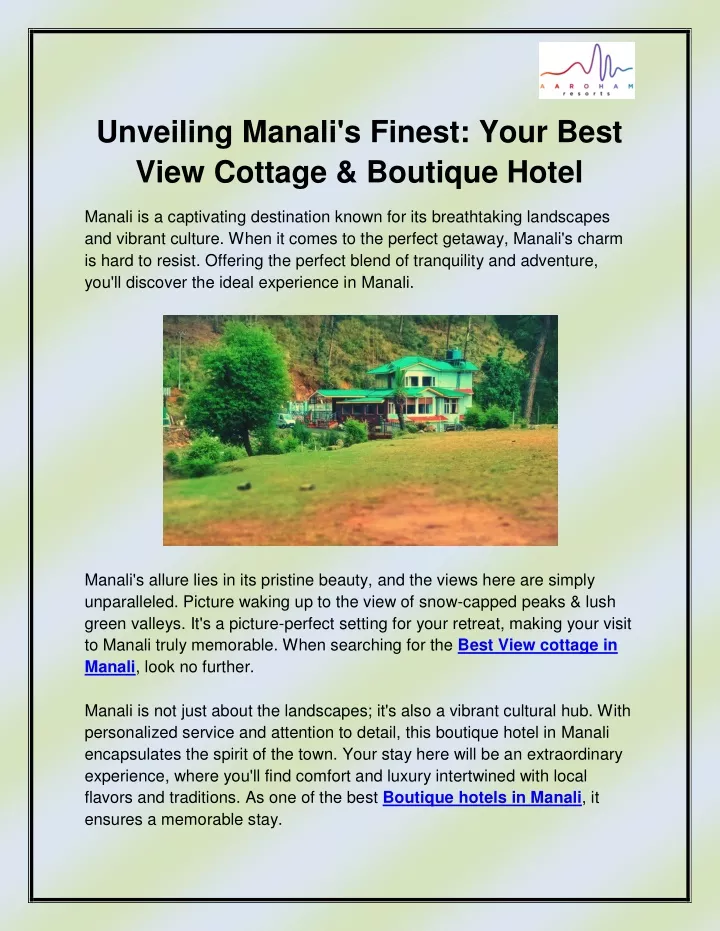 unveiling manali s finest your best view cottage