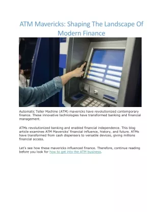 How to get into the atm business