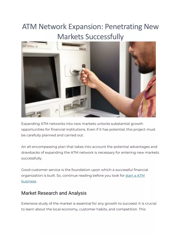 atm network expansion penetrating new markets