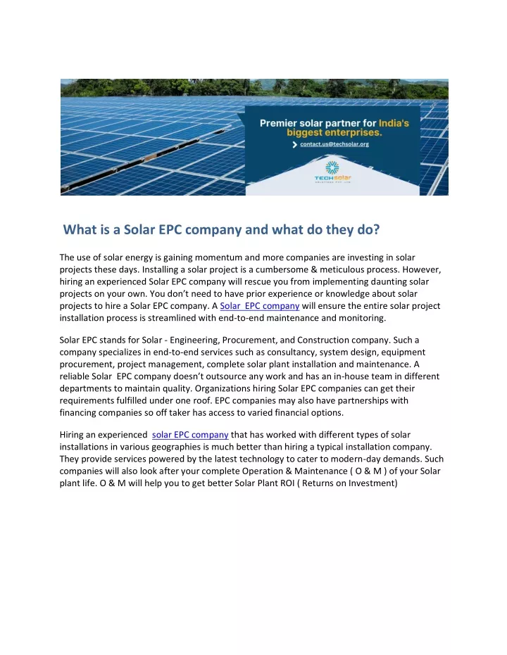 what is a solar epc company and what do they do