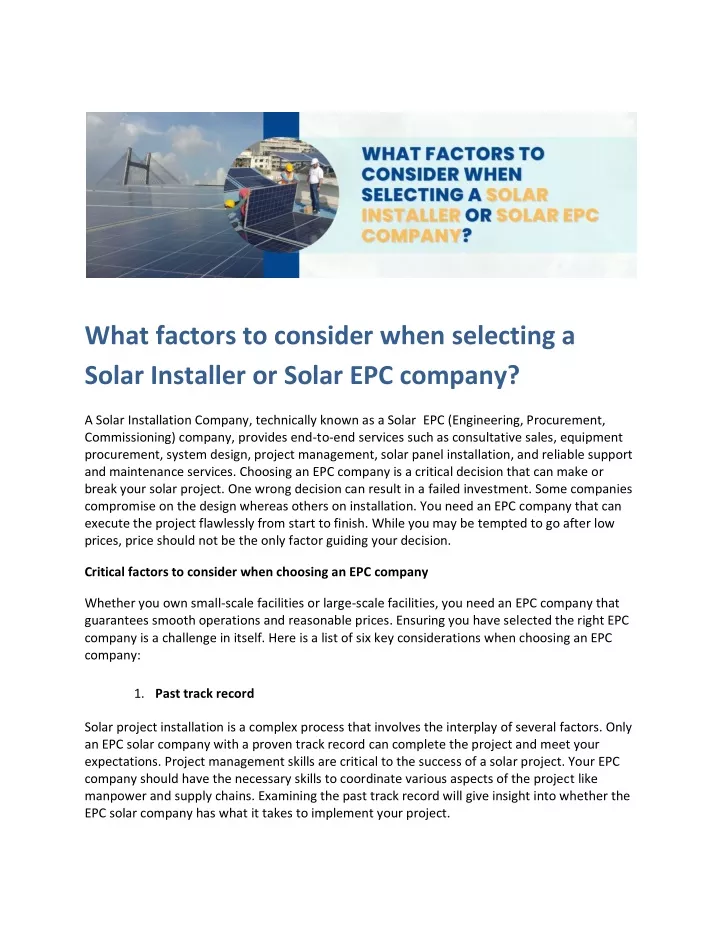 what factors to consider when selecting a solar