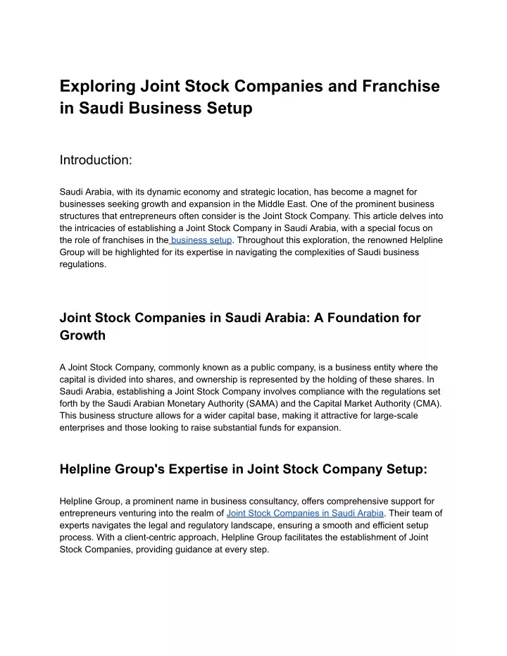 exploring joint stock companies and franchise