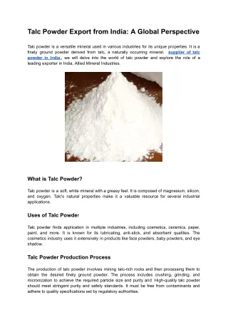 Talc Powder Exporter in India