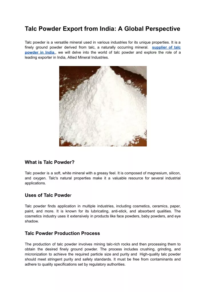 talc powder export from india a global perspective