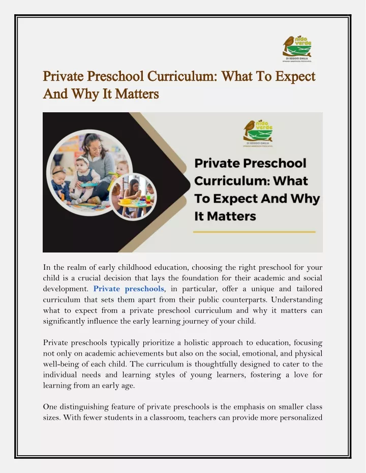 private preschool curriculum what to expect