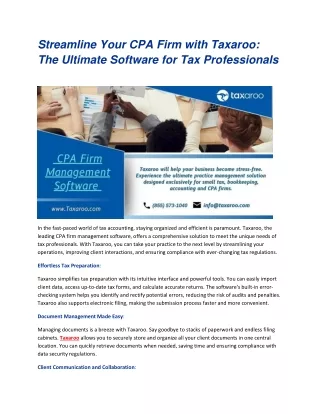 Streamline Your CPA Firm with Taxaroo - The Ultimate Software for Tax Professionals