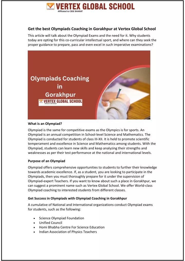 get the best olympiads coaching in gorakhpur