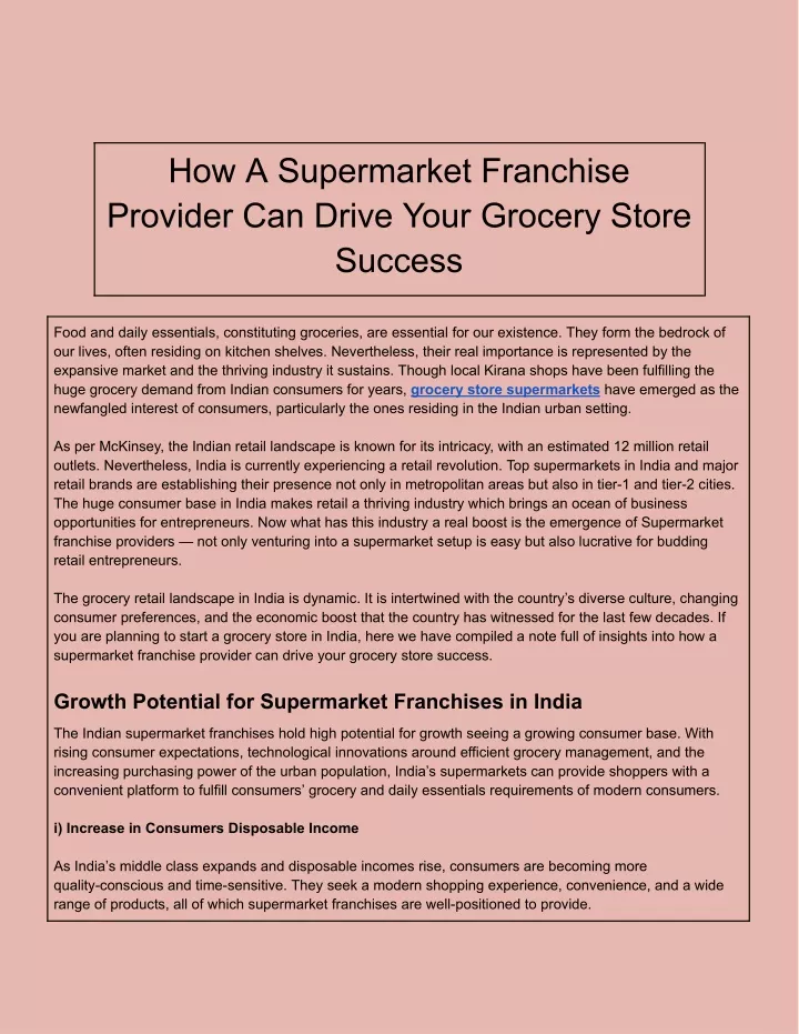 how a supermarket franchise provider can drive