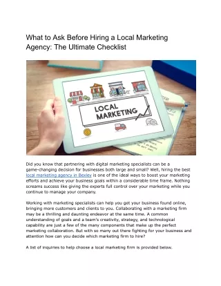 What to Ask Before Hiring a Local Marketing Agency - The Ultimate Checklist