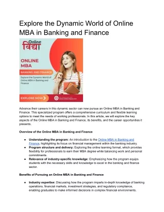 Explore the Dynamic World of Online MBA in Banking and Finance