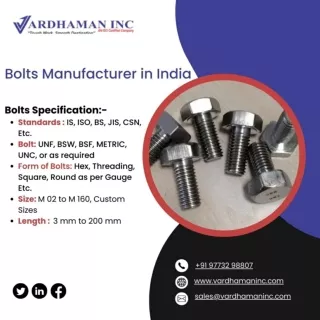 Bolts Manufacturer/ Hex Bolts/ Allen Cap Bolt/ Anchor Bolt Manufacturer
