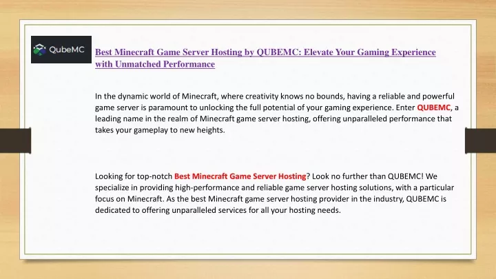 best minecraft game server hosting by qubemc