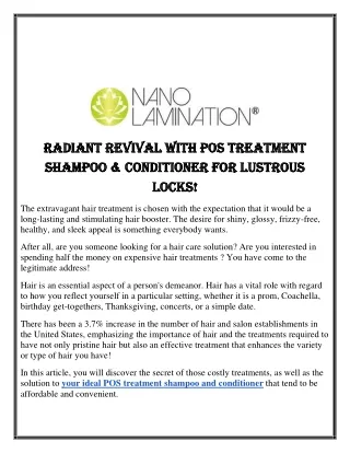 Radiant Revival With POS Treatment Shampoo & Conditioner For Lustrous Locks!!