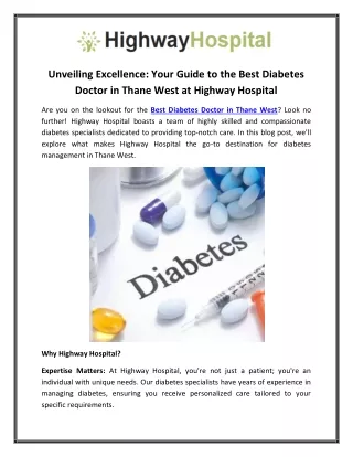 Unveiling Excellence Your Guide to the Best Diabetes Doctor in Thane West at Highway Hospital
