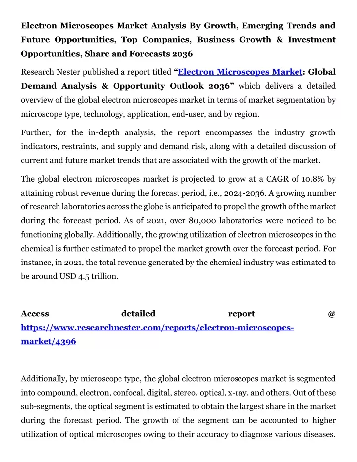 electron microscopes market analysis by growth