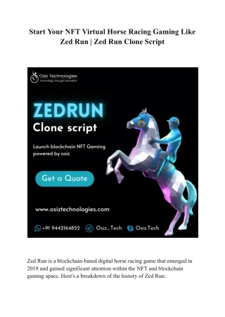 Start Your NFT Virtual Horse Racing Gaming Like Zed Run _ Zed Run Clone Script