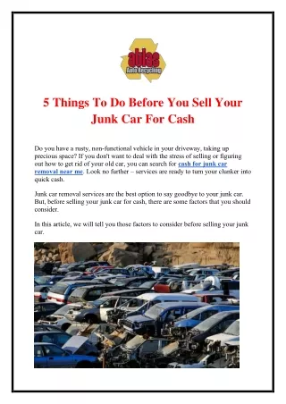 5 Things To Do Before You Sell Your Junk Car For Cash
