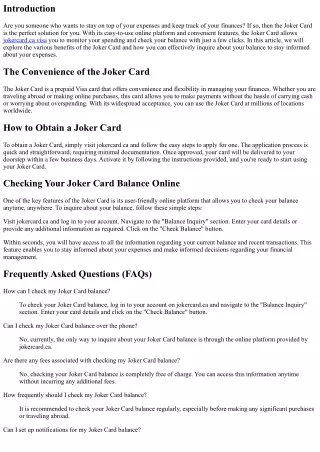 Joker Card Balance Inquiry: Stay Informed about Your Expenses