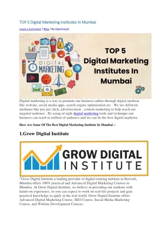 TOP 5 Digital Marketing Institutes In Mumbai