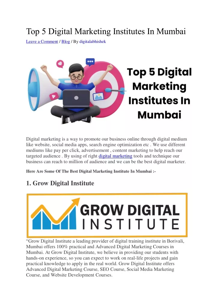 top 5 digital marketing institutes in mumbai