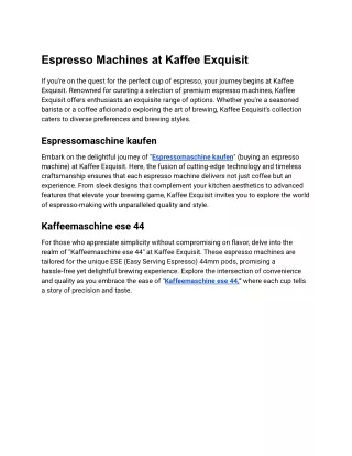 Espresso Machines at Kaffee Exquisit
