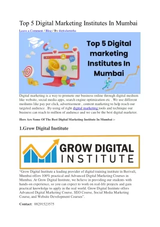 Top 5 Digital Marketing Institutes In Mumbai